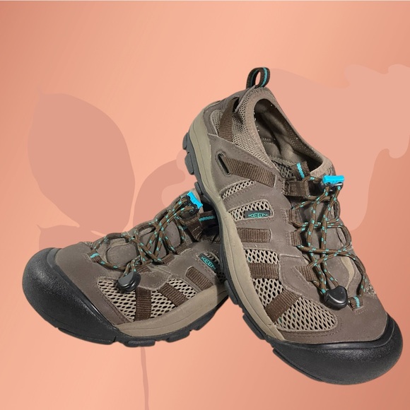 KEEN Waterproof Sport Shoe Women’s Size 9.5 Leather Brown/Turquoise #5133 - Picture 2 of 11